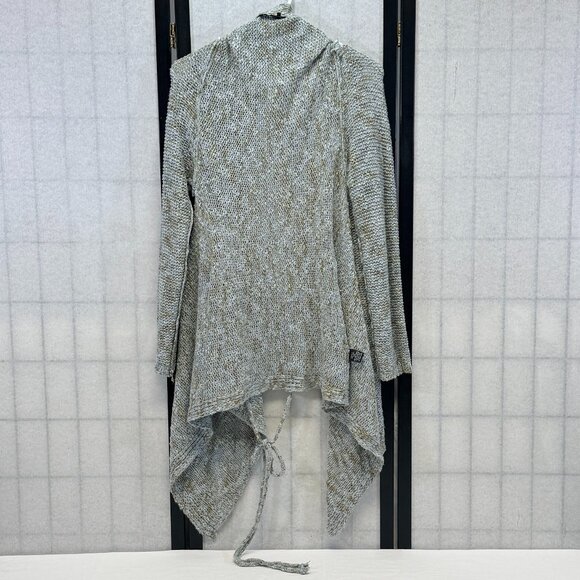 BCBG Blue Olive Asymmetrical Knit Cardigan L Loose Weave Open Front Boho Sweater - Picture 6 of 12